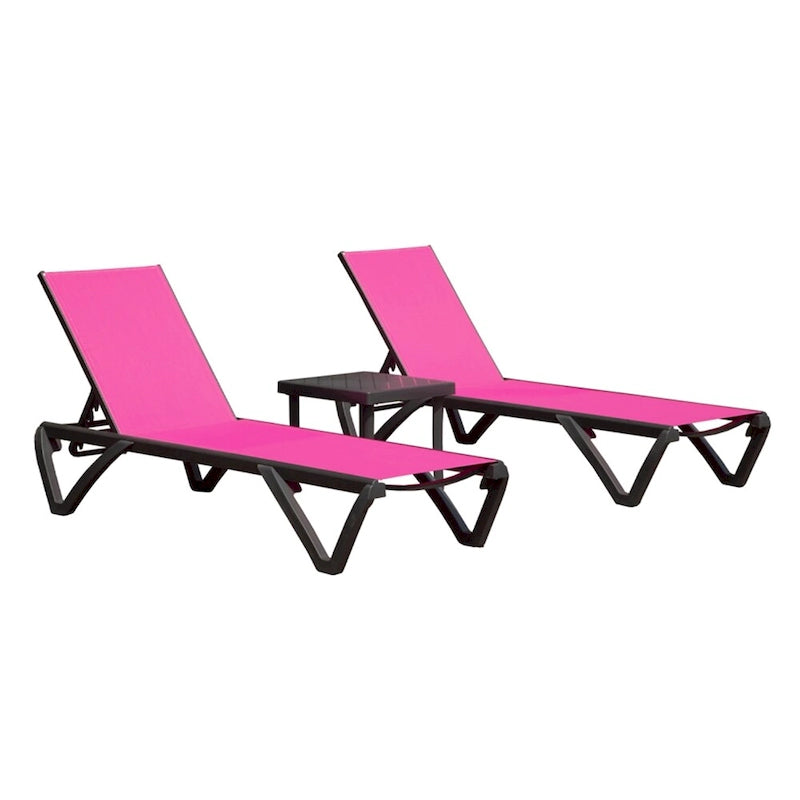 Outdoor Adjustable Backrest Lounge Chair with Side Table (Set of 3) - N/A