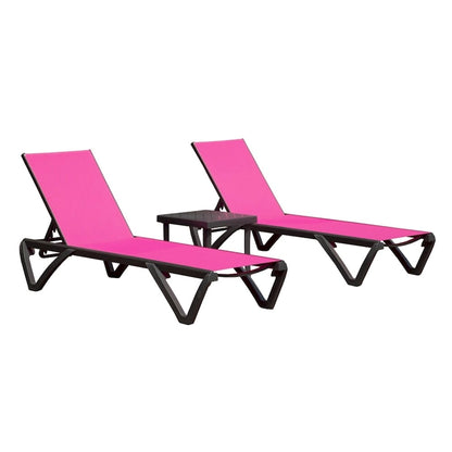 Outdoor Adjustable Backrest Lounge Chair with Side Table (Set of 3) - N/A