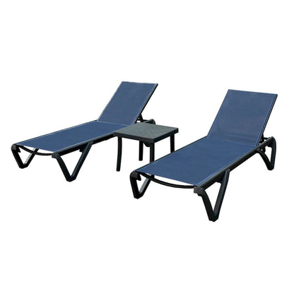 Outdoor Adjustable Backrest Lounge Chair with Side Table (Set of 3) - N/A