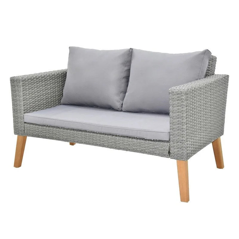 Patio 4-Piece PE Wicker and Acacia Wood Conversation Set with Cushions