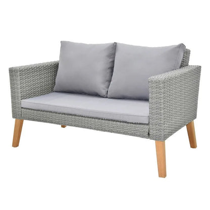 Patio 4-Piece PE Wicker and Acacia Wood Conversation Set with Cushions