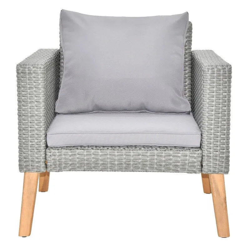 Patio 4-Piece PE Wicker and Acacia Wood Conversation Set with Cushions