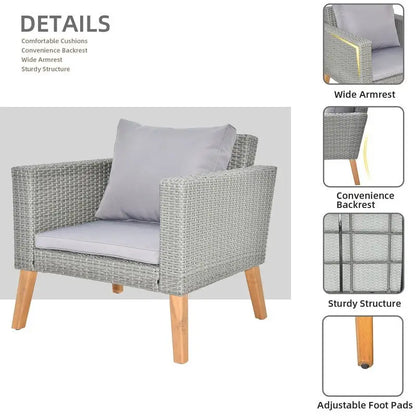 Patio 4-Piece PE Wicker and Acacia Wood Conversation Set with Cushions