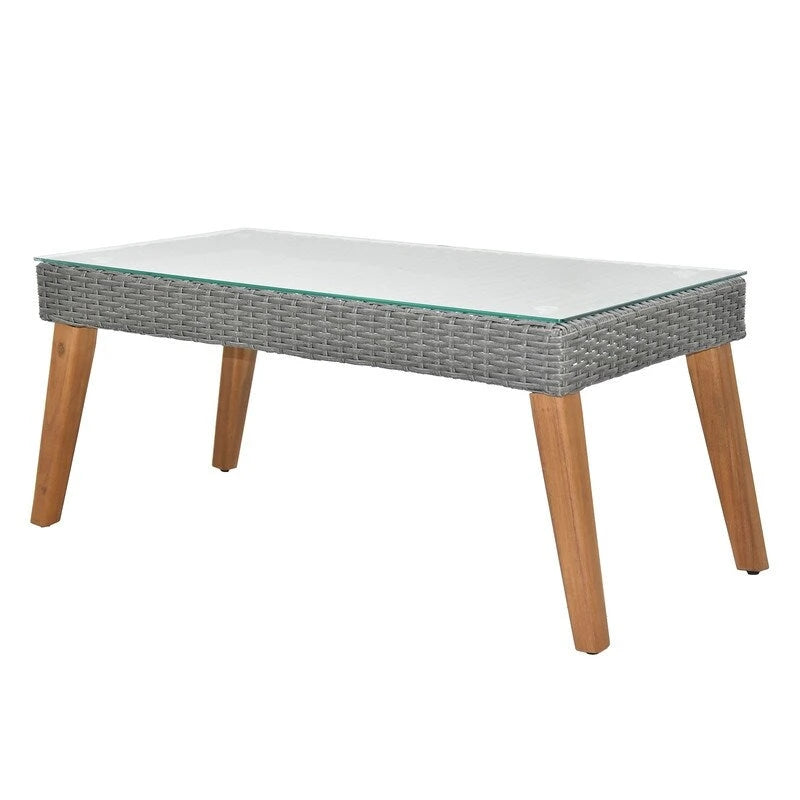 Patio 4-Piece PE Wicker and Acacia Wood Conversation Set with Cushions