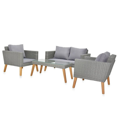Patio 4-Piece PE Wicker and Acacia Wood Conversation Set with Cushions