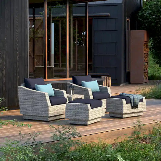 Cannes 5 Piece Aluminum Outdoor Patio Club Chair & Ottoman Set.