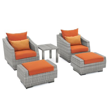Cannes 5 Piece Aluminum Outdoor Patio Club Chair & Ottoman Set.
