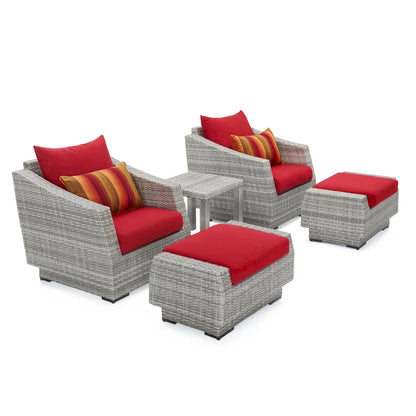 Cannes 5 Piece Aluminum Outdoor Patio Club Chair & Ottoman Set.
