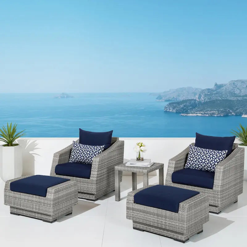 Cannes 5 Piece Aluminum Outdoor Patio Club Chair & Ottoman Set.
