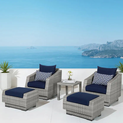 Cannes 5 Piece Aluminum Outdoor Patio Club Chair & Ottoman Set.