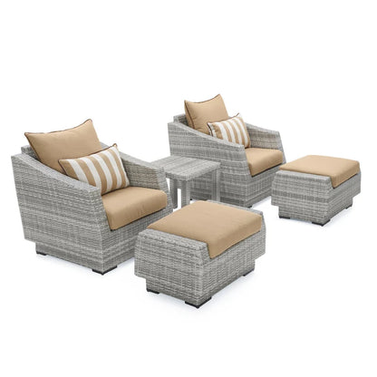 Cannes 5 Piece Aluminum Outdoor Patio Club Chair & Ottoman Set.