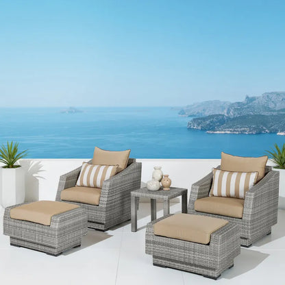 Cannes 5 Piece Aluminum Outdoor Patio Club Chair & Ottoman Set.