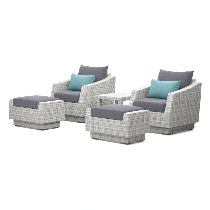 Cannes 5 Piece Aluminum Outdoor Patio Club Chair & Ottoman Set.