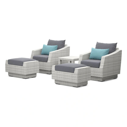 Cannes 5 Piece Aluminum Outdoor Patio Club Chair & Ottoman Set.