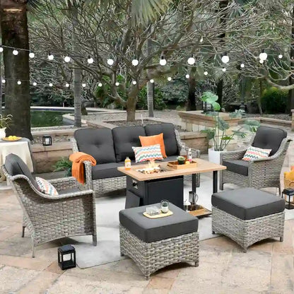 XIZZI 6-piece Wicker Patio Furniture Conversation Seating Set with Fire Pit