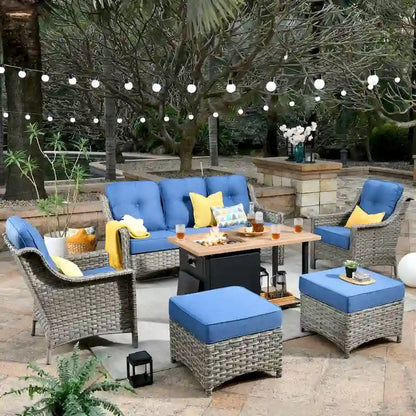XIZZI 6-piece Wicker Patio Furniture Conversation Seating Set with Fire Pit