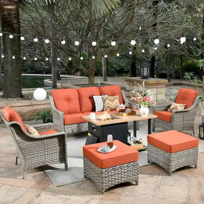 XIZZI 6-piece Wicker Patio Furniture Conversation Seating Set with Fire Pit