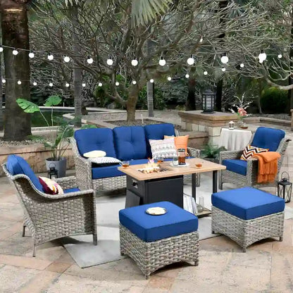 XIZZI 6-piece Wicker Patio Furniture Conversation Seating Set with Fire Pit