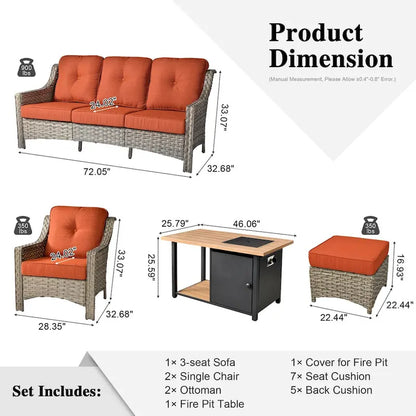XIZZI 6-piece Wicker Patio Furniture Conversation Seating Set with Fire Pit