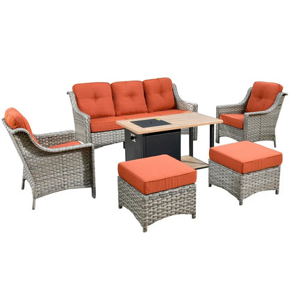 XIZZI 6-piece Wicker Patio Furniture Conversation Seating Set with Fire Pit