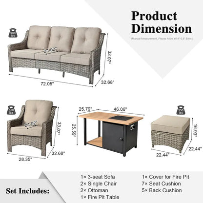 XIZZI 6-piece Wicker Patio Furniture Conversation Seating Set with Fire Pit
