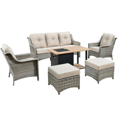XIZZI 6-piece Wicker Patio Furniture Conversation Seating Set with Fire Pit