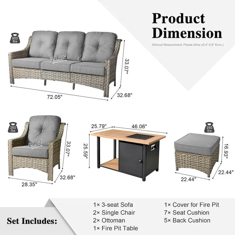 XIZZI 6-piece Wicker Patio Furniture Conversation Seating Set with Fire Pit