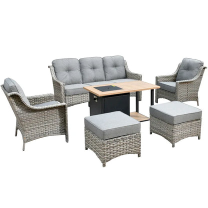 XIZZI 6-piece Wicker Patio Furniture Conversation Seating Set with Fire Pit