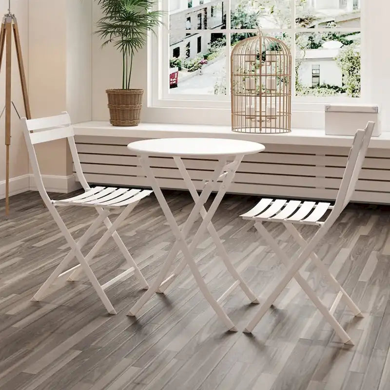 3 Piece Patio Bistro Set of Foldable Round Table and Chairs