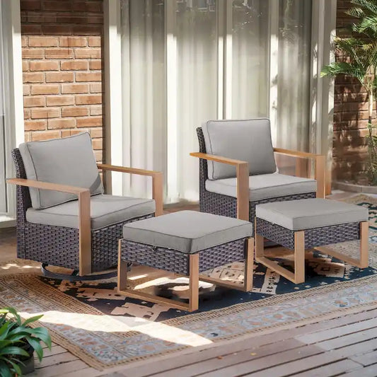 Gymojoy Outdoor Wicker Rattan Swivel Chair with Ottomans - Brown