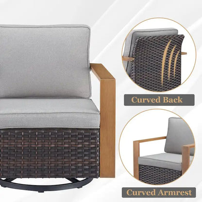 Gymojoy Outdoor Wicker Rattan Swivel Chair with Ottomans - Brown