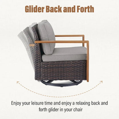 Gymojoy Outdoor Wicker Rattan Swivel Chair with Ottomans - Brown