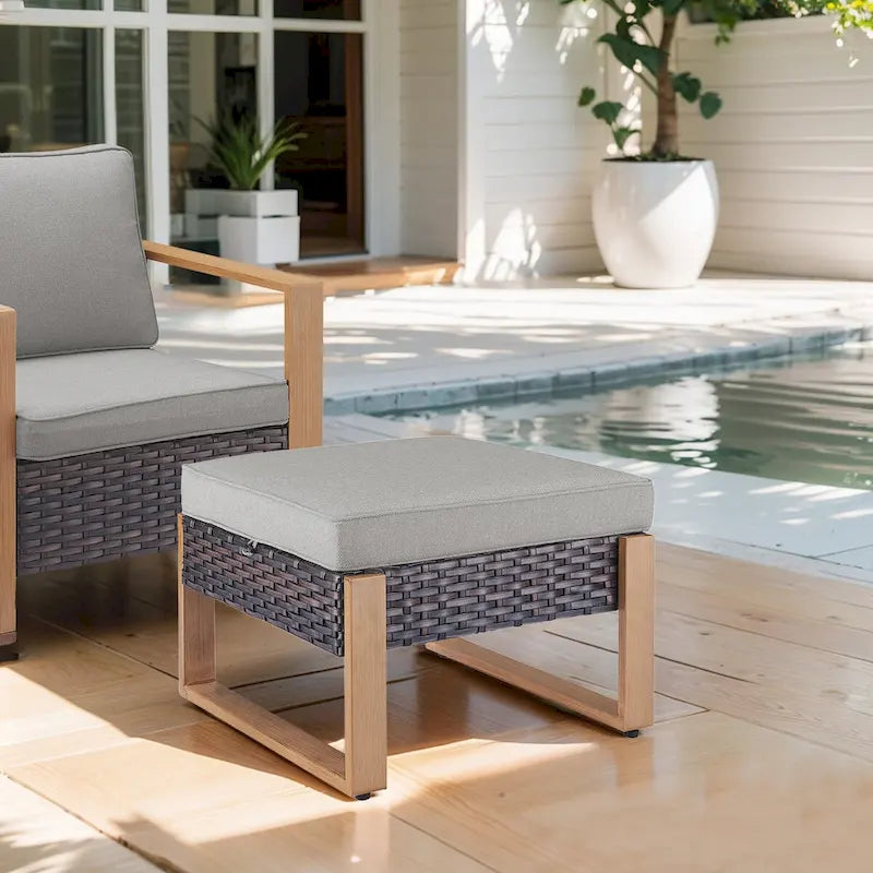 Gymojoy Outdoor Wicker Rattan Swivel Chair with Ottomans - Brown