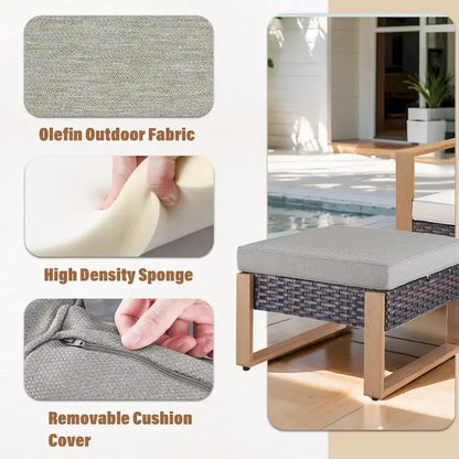 Gymojoy Outdoor Wicker Rattan Swivel Chair with Ottomans - Brown