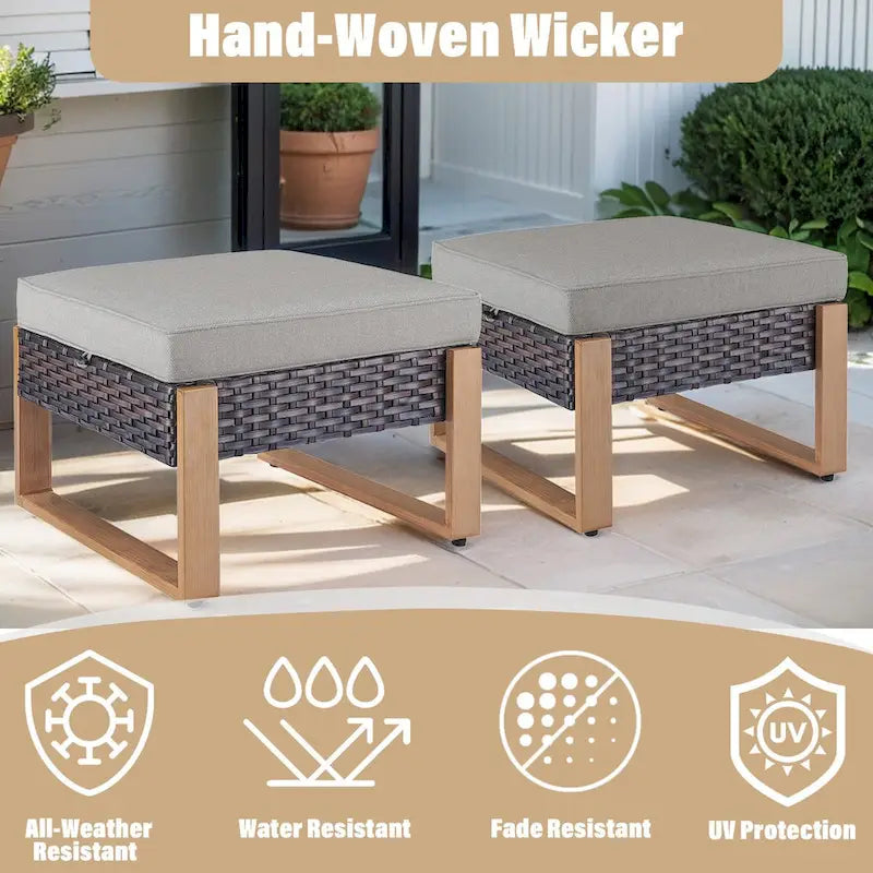 Gymojoy Outdoor Wicker Rattan Swivel Chair with Ottomans - Brown