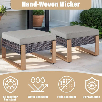 Gymojoy Outdoor Wicker Rattan Swivel Chair with Ottomans - Brown