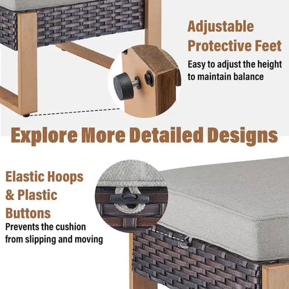 Gymojoy Outdoor Wicker Rattan Swivel Chair with Ottomans - Brown