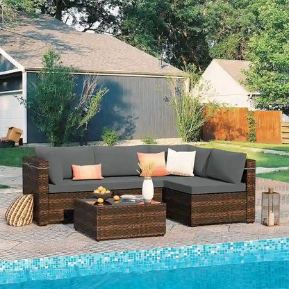 Patio Watcher 5 Pieces Patio Wicker Sectional Sofa Seating Group with Cusions