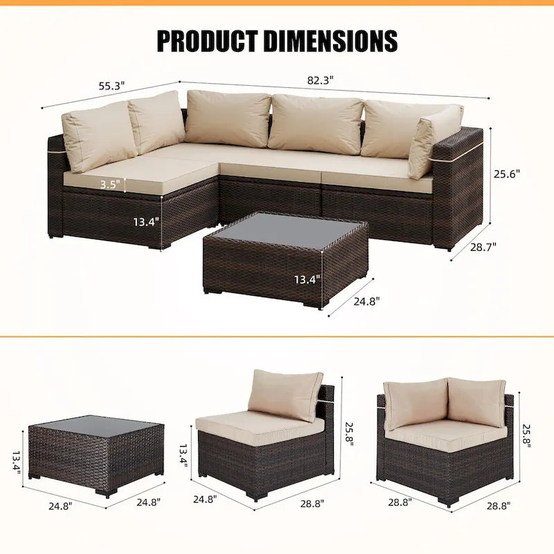 Patio Watcher 5 Pieces Patio Wicker Sectional Sofa Seating Group with Cusions