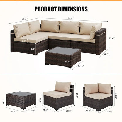 Patio Watcher 5 Pieces Patio Wicker Sectional Sofa Seating Group with Cusions