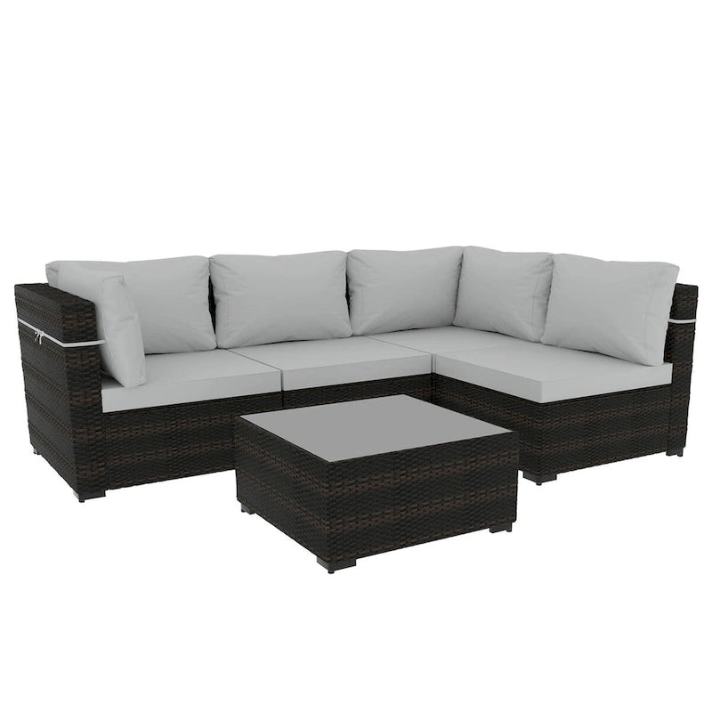 Patio Watcher 5 Pieces Patio Wicker Sectional Sofa Seating Group with Cusions