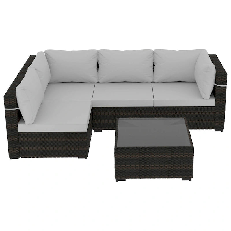 Patio Watcher 5 Pieces Patio Wicker Sectional Sofa Seating Group with Cusions