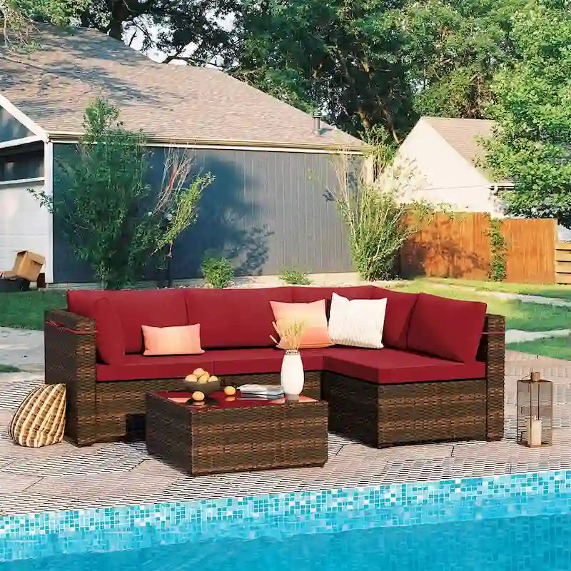Patio Watcher 5 Pieces Patio Wicker Sectional Sofa Seating Group with Cusions