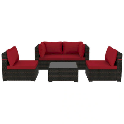 Patio Watcher 5 Pieces Patio Wicker Sectional Sofa Seating Group with Cusions