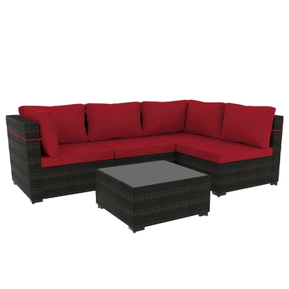 Patio Watcher 5 Pieces Patio Wicker Sectional Sofa Seating Group with Cusions