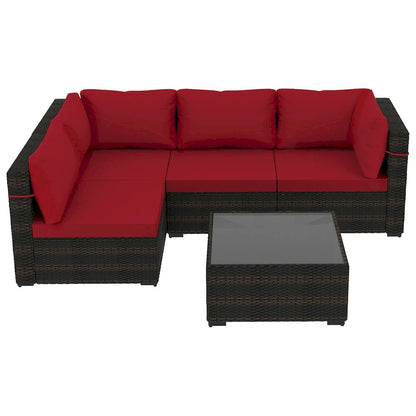 Patio Watcher 5 Pieces Patio Wicker Sectional Sofa Seating Group with Cusions