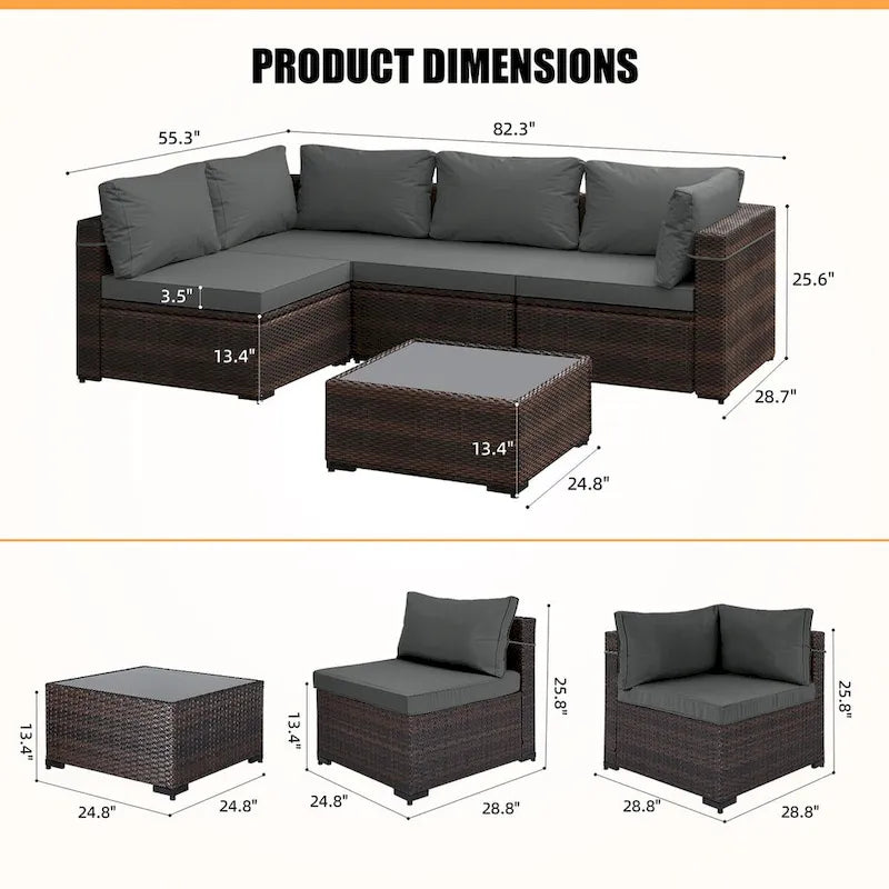 Patio Watcher 5 Pieces Patio Wicker Sectional Sofa Seating Group with Cusions