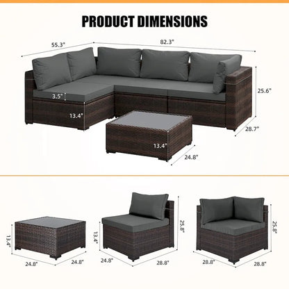 Patio Watcher 5 Pieces Patio Wicker Sectional Sofa Seating Group with Cusions