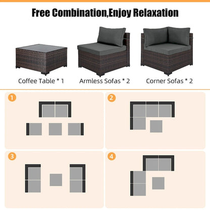 Patio Watcher 5 Pieces Patio Wicker Sectional Sofa Seating Group with Cusions