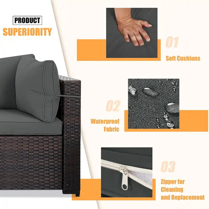 Patio Watcher 5 Pieces Patio Wicker Sectional Sofa Seating Group with Cusions